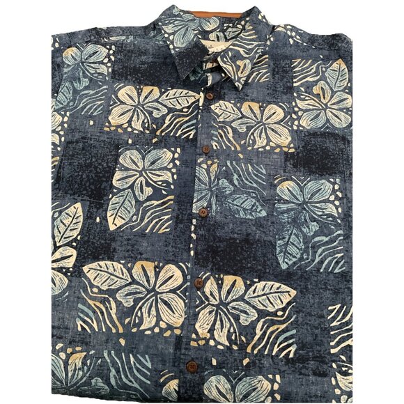 Men's BISHOP ST Apparel Cotton Aloha Tiki Floral Print Button Up Blue Shirt 3XL - Picture 5 of 6